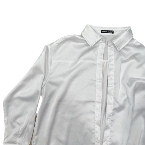 shein satin white button up - Picture 3 of 4